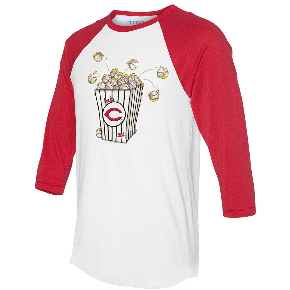 Cincinnati Reds Tiny Turnip Women's Popcorn 3/4-Sleeve Raglan T-Shirt White/Red