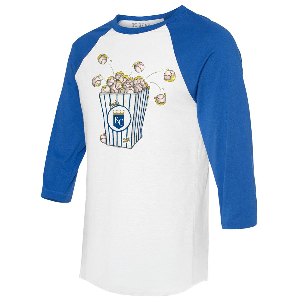 Kansas City Royals Tiny Turnip Women's Popcorn 3/4-Sleeve Raglan T-Shirt White/Royal
