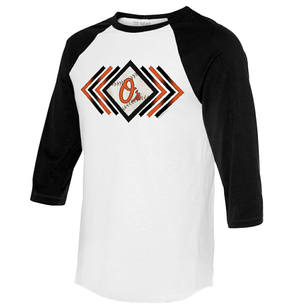 Baltimore Orioles Tiny Turnip Women's Prism Arrows 3/4-Sleeve Raglan T-Shirt White