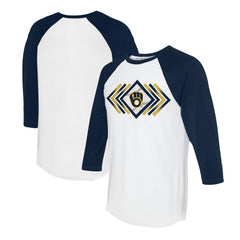 Milwaukee Brewers Tiny Turnip Women's Prism Arrows 3/4-Sleeve Raglan T-Shirt White