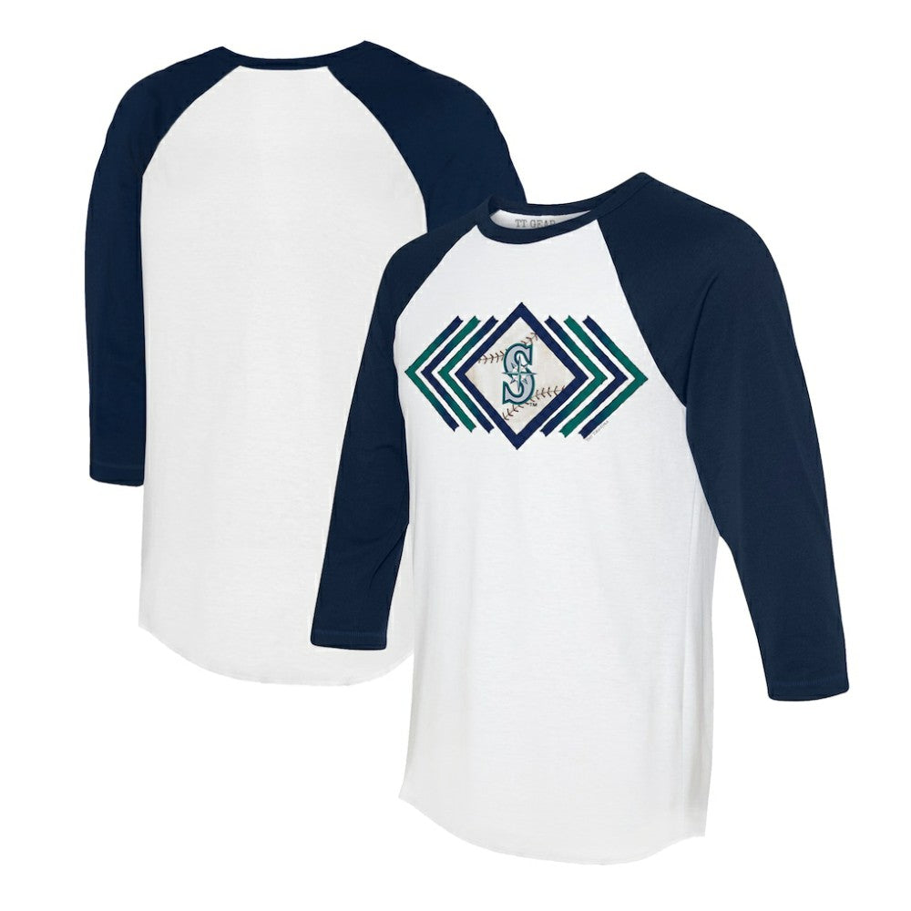 Seattle Mariners Tiny Turnip Women's Prism Arrows 3/4-Sleeve Raglan T-Shirt White