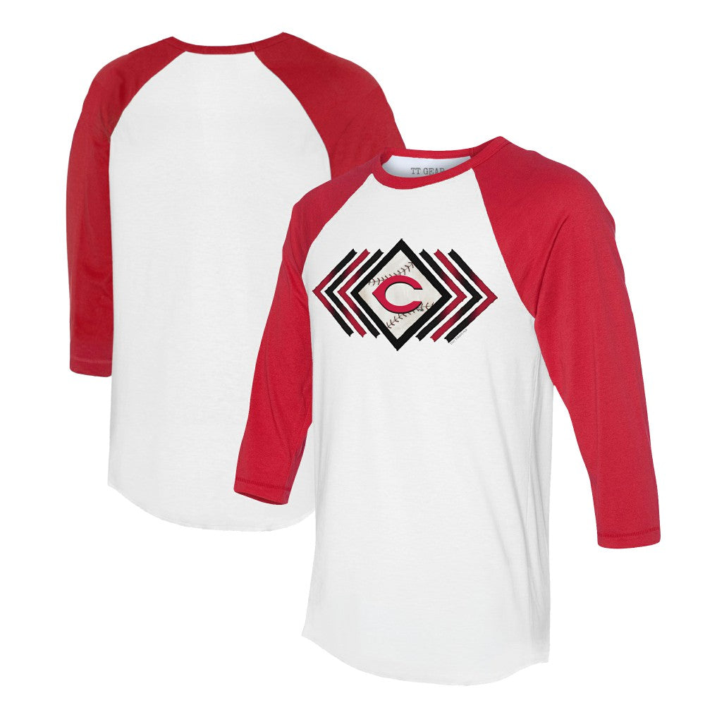 Cincinnati Reds Tiny Turnip Women's Prism Arrows 3/4-Sleeve Raglan T-Shirt White