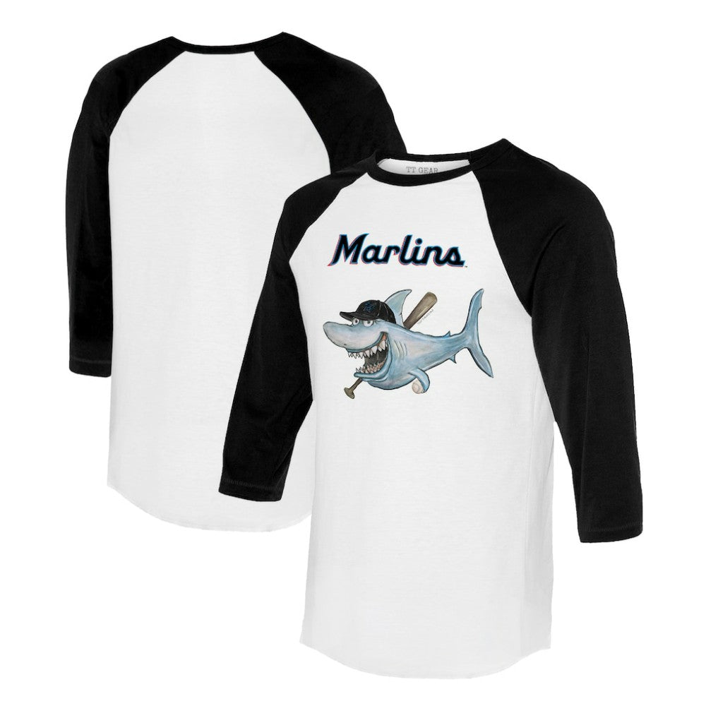 Miami Marlins Tiny Turnip Women's Shark 3/4-Sleeve Raglan T-Shirt White/Black
