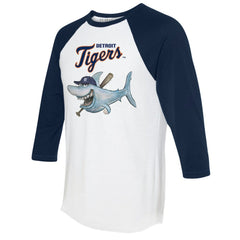Detroit Tigers Tiny Turnip Women's Shark 3/4-Sleeve Raglan T-Shirt White/Navy