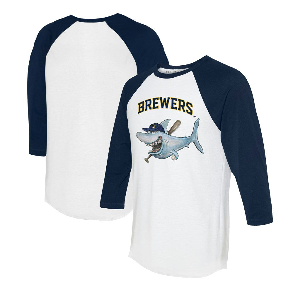 Milwaukee Brewers Tiny Turnip Women's Shark 3/4-Sleeve Raglan T-Shirt White/Navy