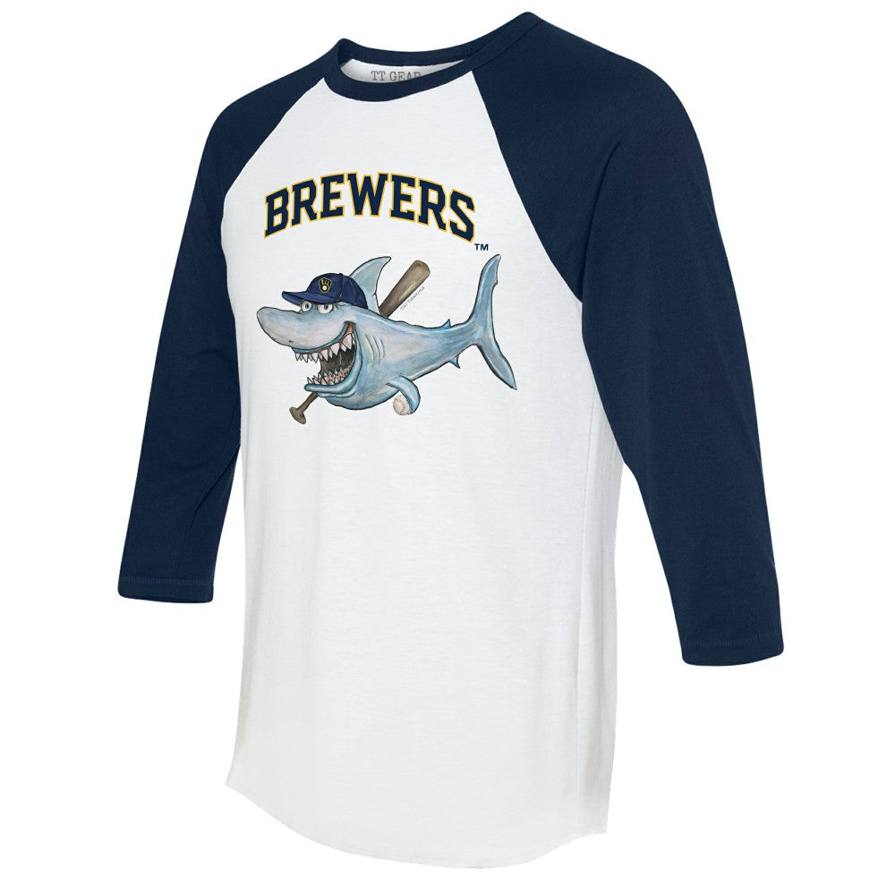 Milwaukee Brewers Tiny Turnip Women's Shark 3/4-Sleeve Raglan T-Shirt White/Navy