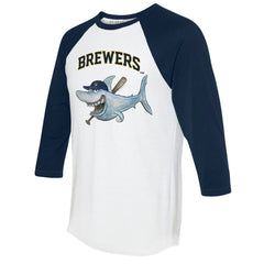 Milwaukee Brewers Tiny Turnip Women's Shark 3/4-Sleeve Raglan T-Shirt White/Navy