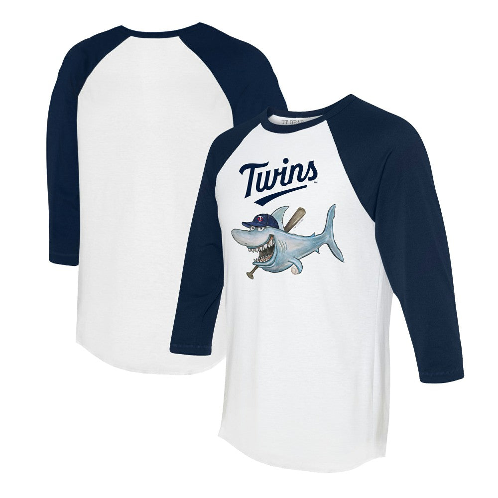 Minnesota Twins Tiny Turnip Women's Shark 3/4-Sleeve Raglan T-Shirt White/Navy