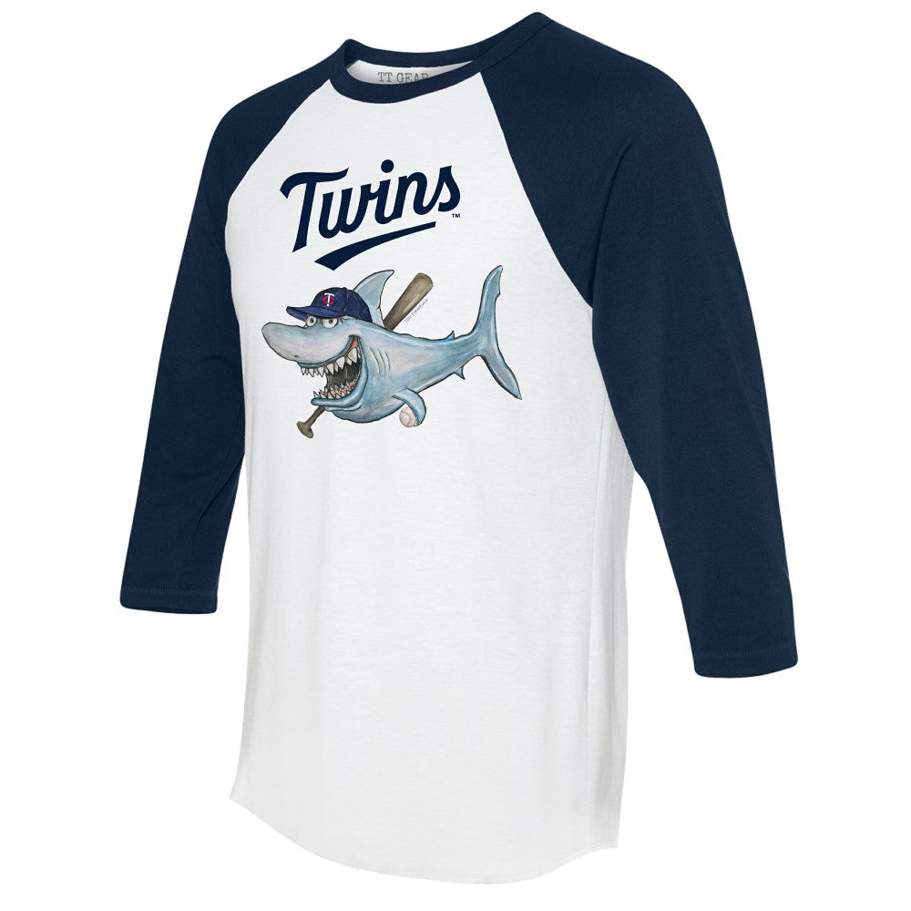Minnesota Twins Tiny Turnip Women's Shark 3/4-Sleeve Raglan T-Shirt White/Navy