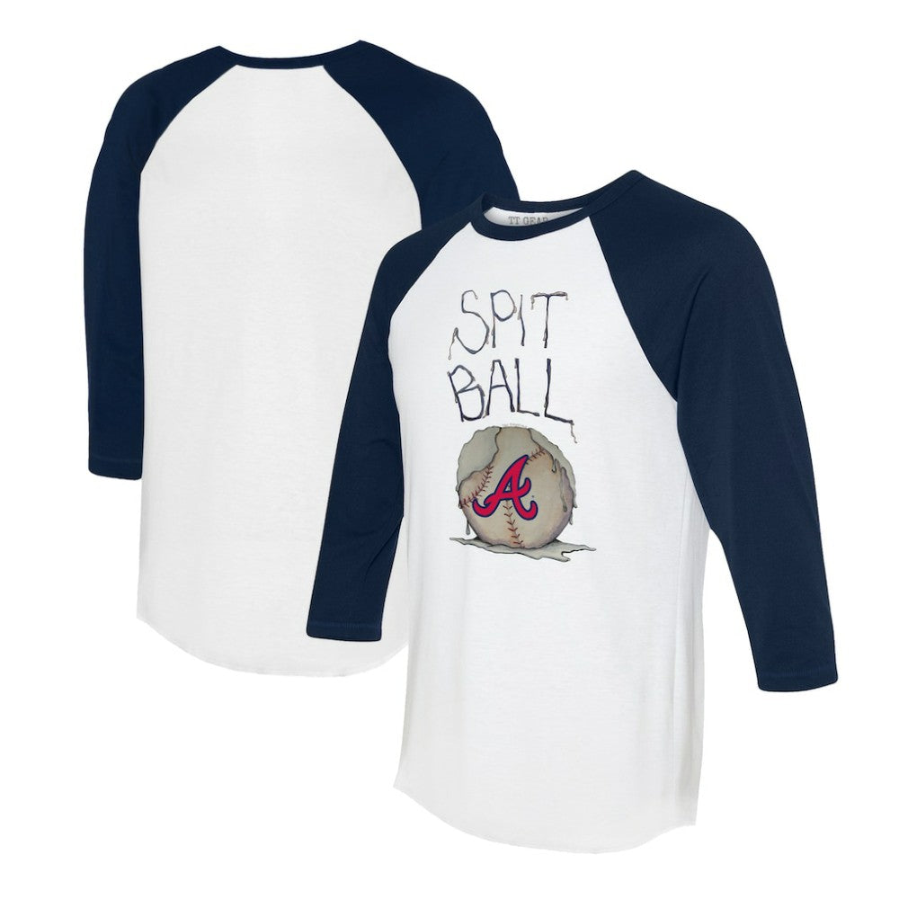 Atlanta Braves Tiny Turnip Women's Spit Ball 3/4-Sleeve Raglan T-Shirt White/Navy