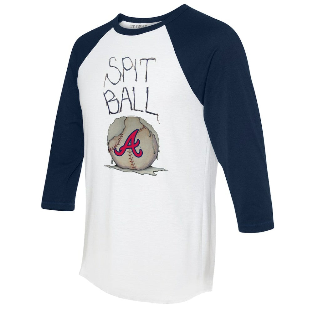 Atlanta Braves Tiny Turnip Women's Spit Ball 3/4-Sleeve Raglan T-Shirt White/Navy