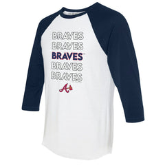 Atlanta Braves Tiny Turnip Women's Stacked 3/4-Sleeve Raglan T-Shirt White/Navy