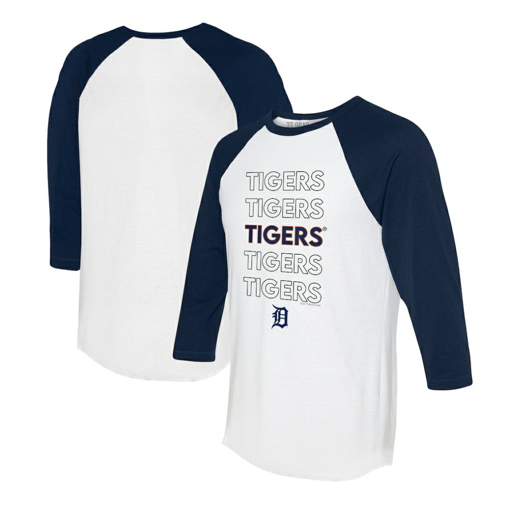 Detroit Tigers Tiny Turnip Women's Stacked 3/4-Sleeve Raglan T-Shirt White/Navy