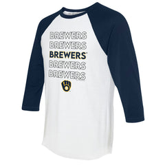 Milwaukee Brewers Tiny Turnip Women's Stacked 3/4-Sleeve Raglan T-Shirt White/Navy