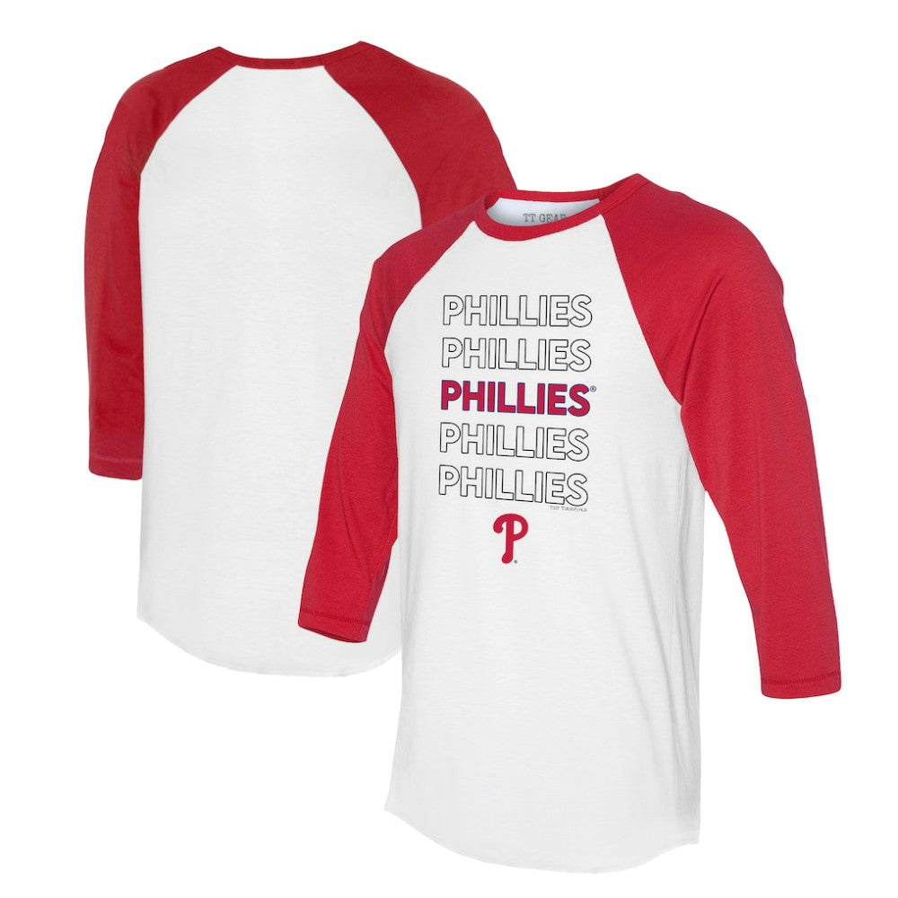 Philadelphia Phillies Tiny Turnip Unisex Stacked 3/4-Sleeve Raglan T-Shirt White/Red