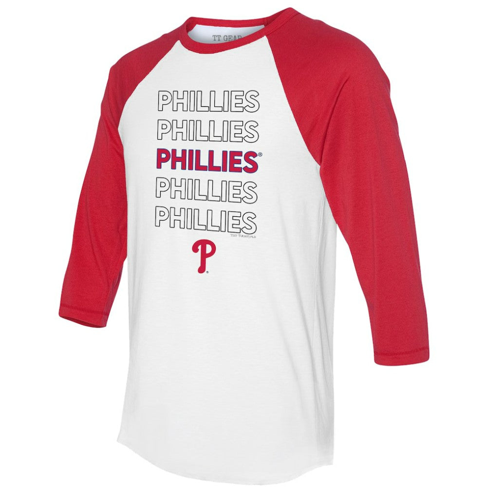 Philadelphia Phillies Tiny Turnip Unisex Stacked 3/4-Sleeve Raglan T-Shirt White/Red