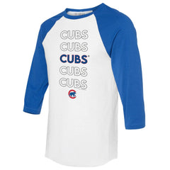 Chicago Cubs Tiny Turnip Unisex Stacked 3/4-Sleeve Raglan T-Shirt White/Royal
