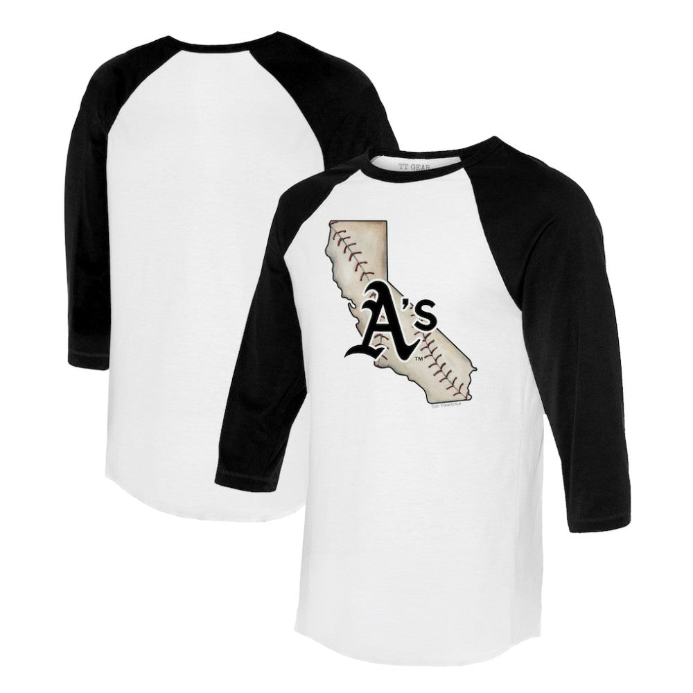 Athletics Tiny Turnip Unisex State Outline 3/4-Sleeve Raglan T-Shirt White/Black
