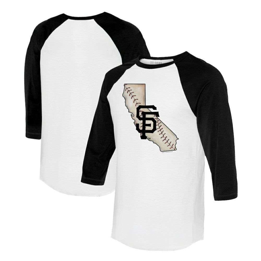 San Francisco Giants Tiny Turnip Unisex State Outline 3/4-Sleeve Raglan T-Shirt White/Black