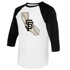 San Francisco Giants Tiny Turnip Unisex State Outline 3/4-Sleeve Raglan T-Shirt White/Black