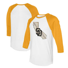 San Diego Padres Tiny Turnip Unisex State Outline 3/4-Sleeve Raglan T-Shirt White/Gold
