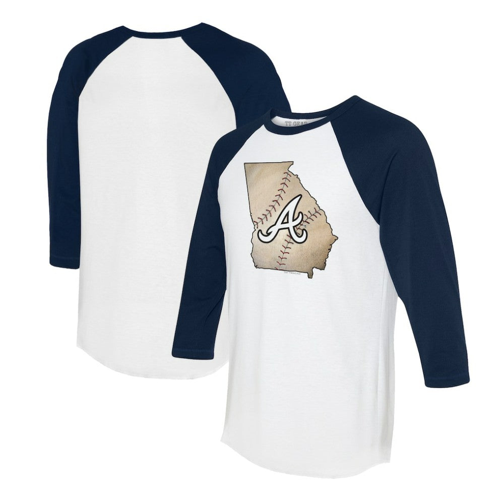 Atlanta Braves Tiny Turnip Unisex State Outline 3/4-Sleeve Raglan T-Shirt White/Navy