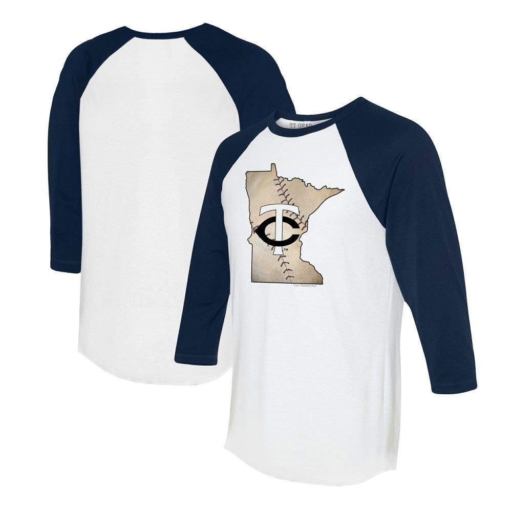 Minnesota Twins Tiny Turnip Unisex State Outline 3/4-Sleeve Raglan T-Shirt White/Navy