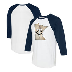 Minnesota Twins Tiny Turnip Unisex State Outline 3/4-Sleeve Raglan T-Shirt White/Navy