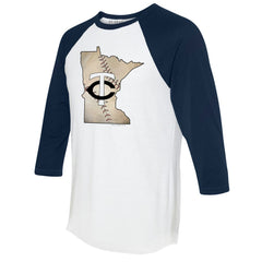 Minnesota Twins Tiny Turnip Unisex State Outline 3/4-Sleeve Raglan T-Shirt White/Navy