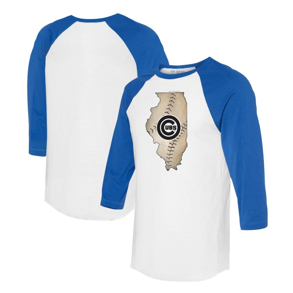 Chicago Cubs Tiny Turnip Unisex State Outline 3/4-Sleeve Raglan T-Shirt White/Royal