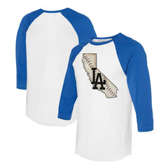 Los Angeles Dodgers Tiny Turnip Unisex State Outline 3/4-Sleeve Raglan T-Shirt White/Royal