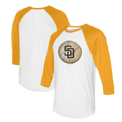 San Diego Padres Tiny Turnip Unisex Stitched Baseball 3/4-Sleeve Raglan T-Shirt White/Gold
