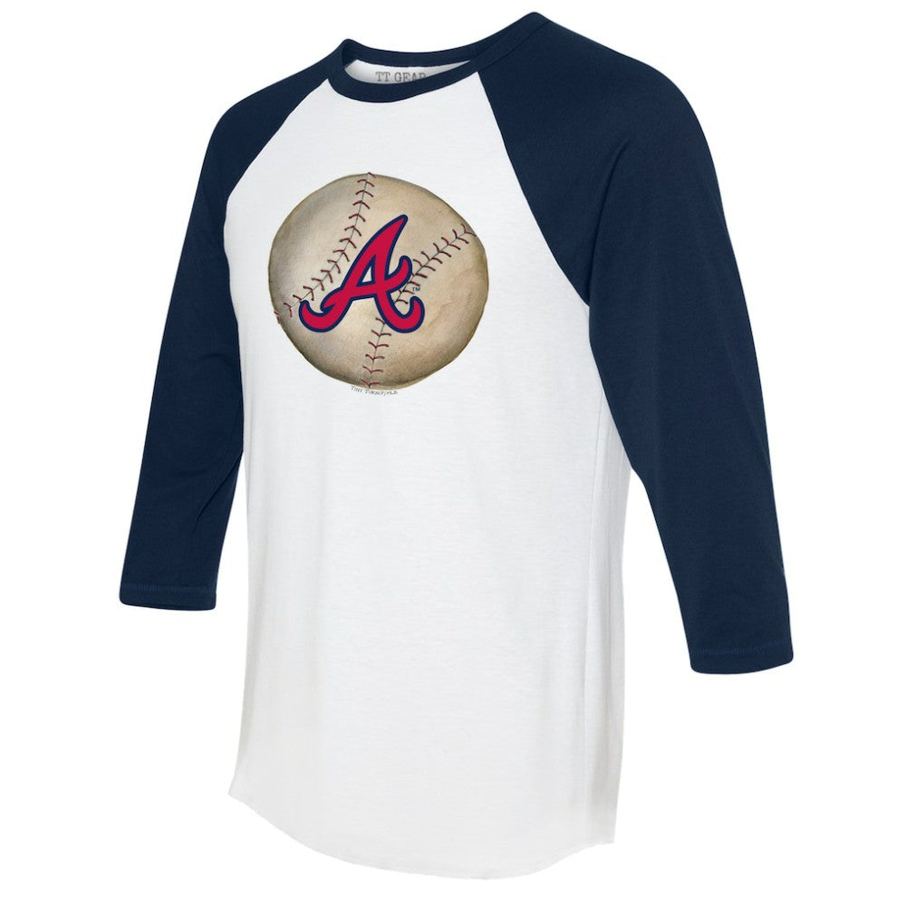 Atlanta Braves Tiny Turnip Unisex Stitched Baseball 3/4-Sleeve Raglan T-Shirt White/Navy