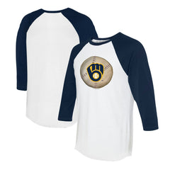 Milwaukee Brewers Tiny Turnip Unisex Stitched Baseball 3/4-Sleeve Raglan T-Shirt White/Navy
