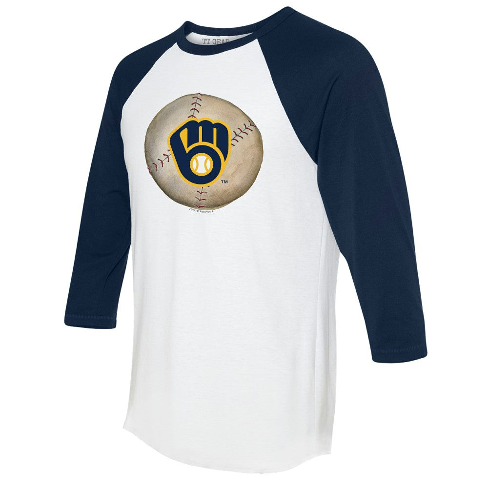 Milwaukee Brewers Tiny Turnip Unisex Stitched Baseball 3/4-Sleeve Raglan T-Shirt White/Navy