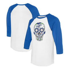 Los Angeles Dodgers Tiny Turnip Unisex Sugar Skull 3/4-Sleeve Raglan T-Shirt White/Royal