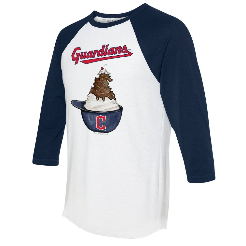 Cleveland Guardians Tiny Turnip Unisex Sundae Helmet 3/4-Sleeve Raglan T-Shirt White/Navy