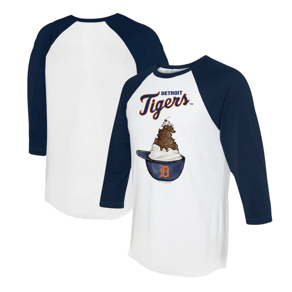 Detroit Tigers Tiny Turnip Unisex Sundae Helmet 3/4-Sleeve Raglan T-Shirt White/Navy