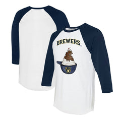 Milwaukee Brewers Tiny Turnip Unisex Sundae Helmet 3/4-Sleeve Raglan T-Shirt White/Navy