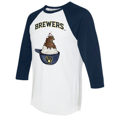 Milwaukee Brewers Tiny Turnip Unisex Sundae Helmet 3/4-Sleeve Raglan T-Shirt White/Navy