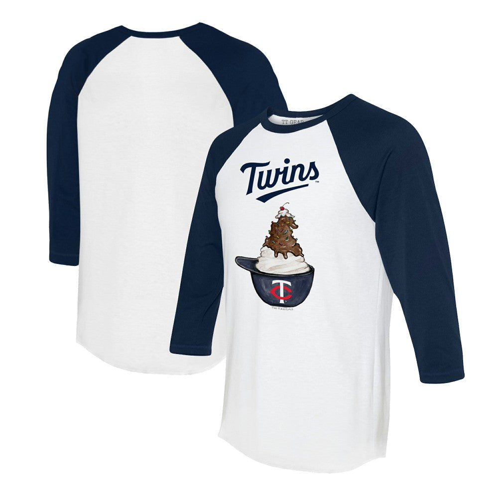 Minnesota Twins Tiny Turnip Unisex Sundae Helmet 3/4-Sleeve Raglan T-Shirt White/Navy