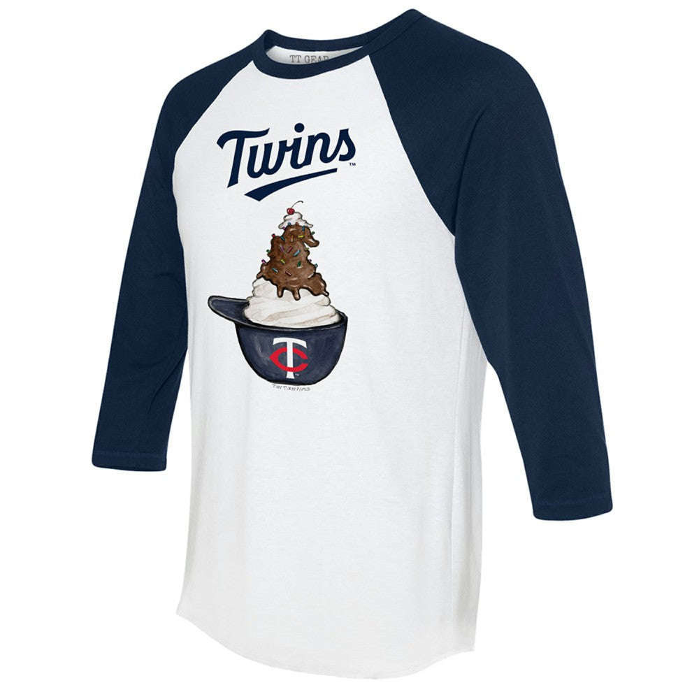Minnesota Twins Tiny Turnip Unisex Sundae Helmet 3/4-Sleeve Raglan T-Shirt White/Navy