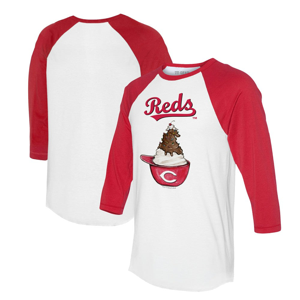 Cincinnati Reds Tiny Turnip Unisex Sundae Helmet 3/4-Sleeve Raglan T-Shirt White/Red