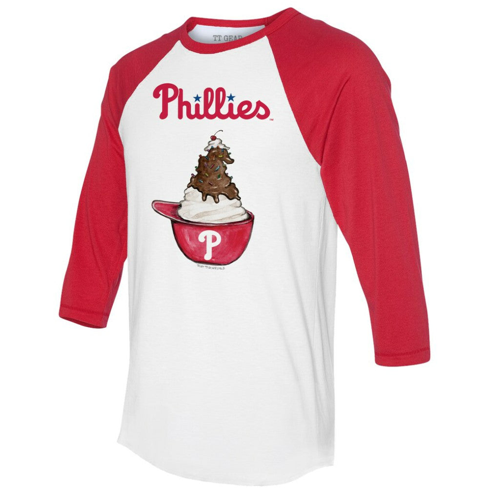 Philadelphia Phillies Tiny Turnip Unisex Sundae Helmet 3/4-Sleeve Raglan T-Shirt White/Red