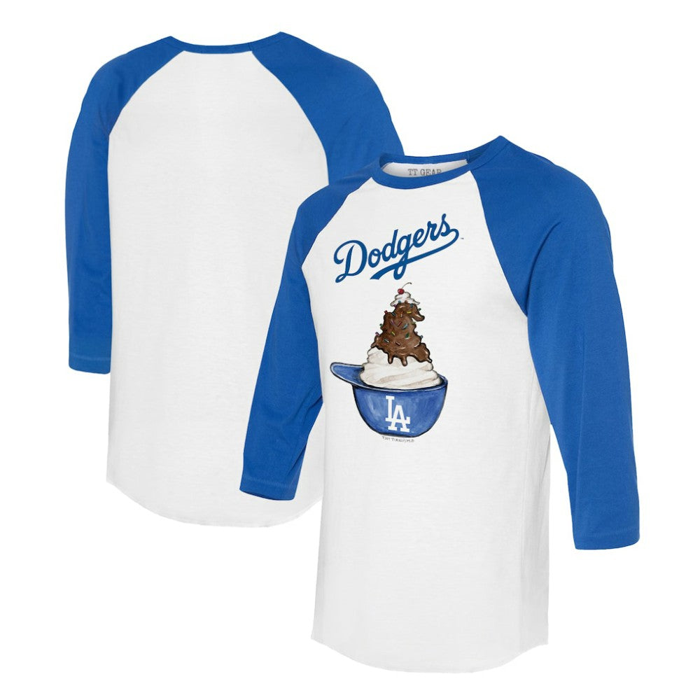 Los Angeles Dodgers Tiny Turnip Unisex Sundae Helmet 3/4-Sleeve Raglan T-Shirt White/Royal