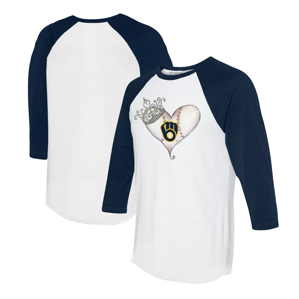 Milwaukee Brewers Tiny Turnip Unisex Tiara Heart 3/4-Sleeve Raglan T-Shirt White/Navy