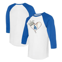 Los Angeles Dodgers Tiny Turnip Unisex Tiara Heart 3/4-Sleeve Raglan T-Shirt White/Royal