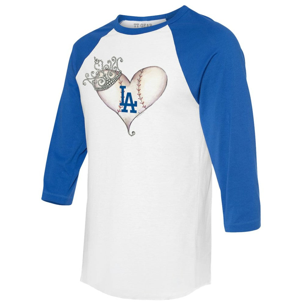 Los Angeles Dodgers Tiny Turnip Unisex Tiara Heart 3/4-Sleeve Raglan T-Shirt White/Royal