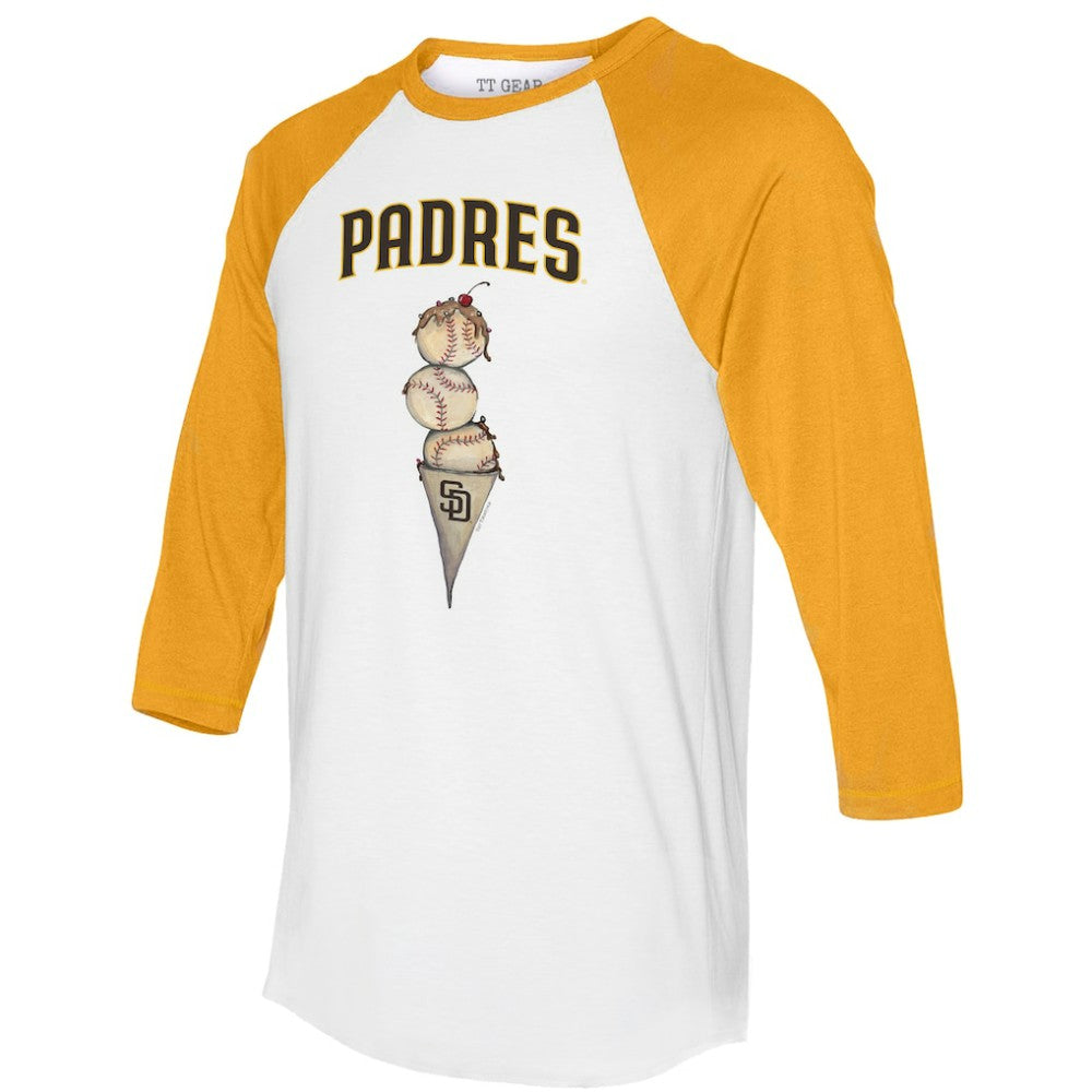 San Diego Padres Tiny Turnip Unisex Triple Scoop 3/4-Sleeve Raglan T-Shirt White/Gold