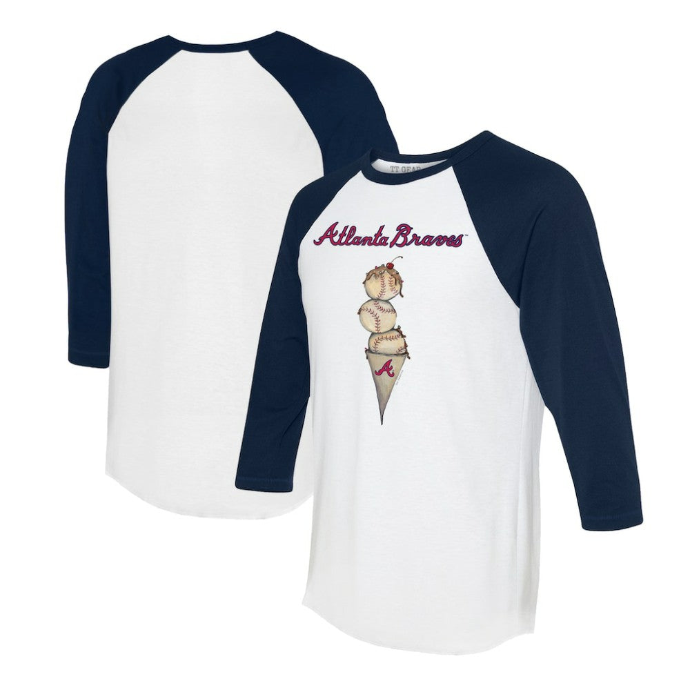 Atlanta Braves Tiny Turnip Unisex Triple Scoop 3/4-Sleeve Raglan T-Shirt White/Navy